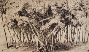 Banyan Tree Dry Point etching 1929