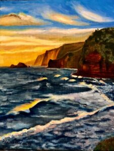 Beach and cliffs waves and sunset